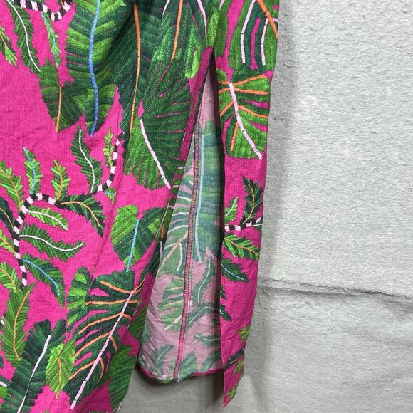 FARM RIO PINK/GREEN LEAVES ASYMMETRIC MIDI VISCOSE DRESS TROPICAL SIZE SMALL - Picture 5 of 15